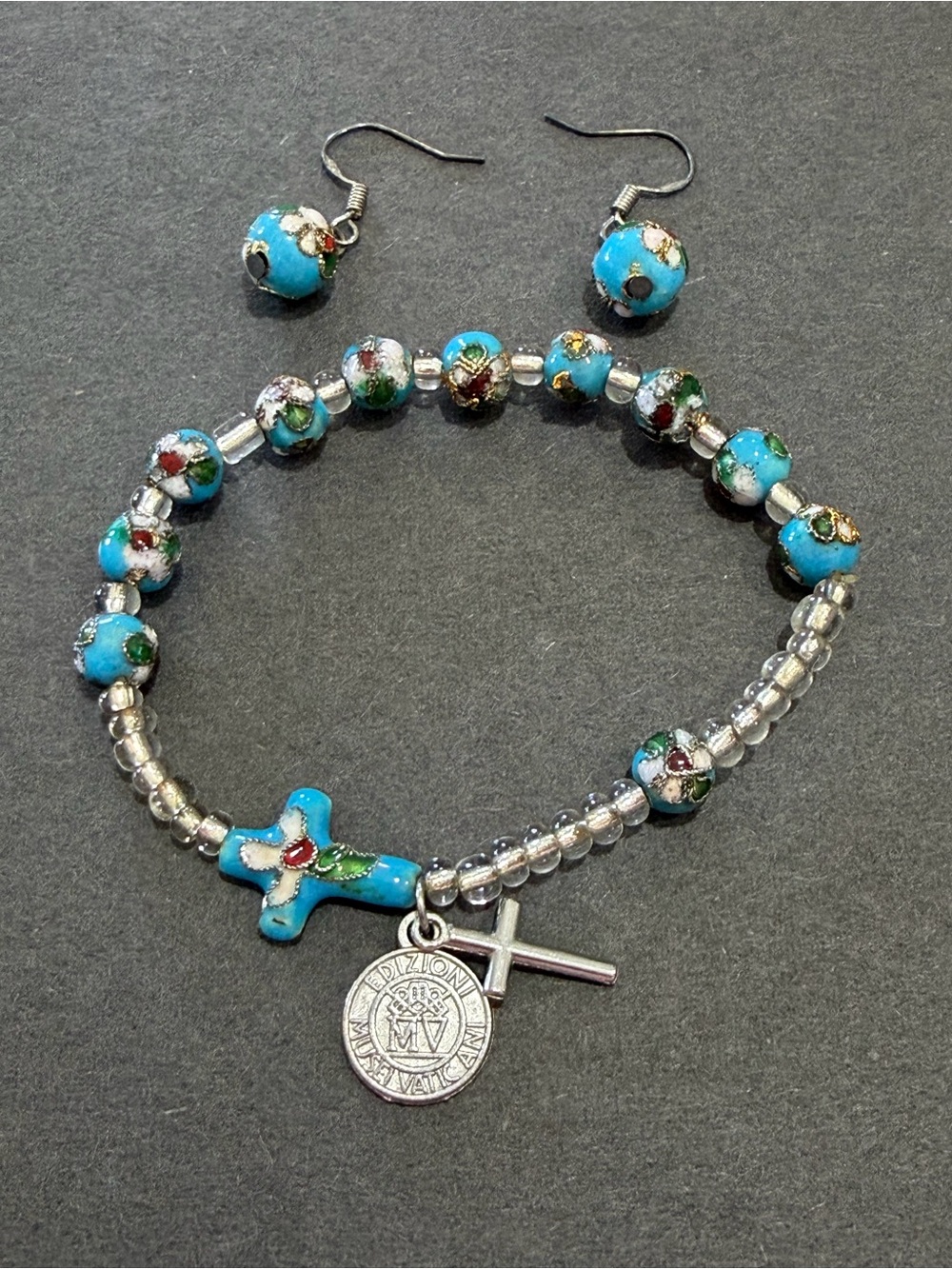 Cloisonne Cross Bracelet from the Vatican Gift store and Earring Set